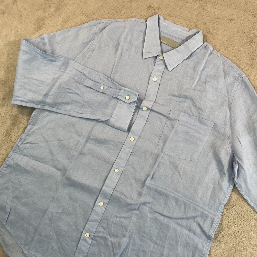 Vince Pocket Shirt Men‎ XL Blue 100% Linen Long Sleeve Designer Vacation Beach